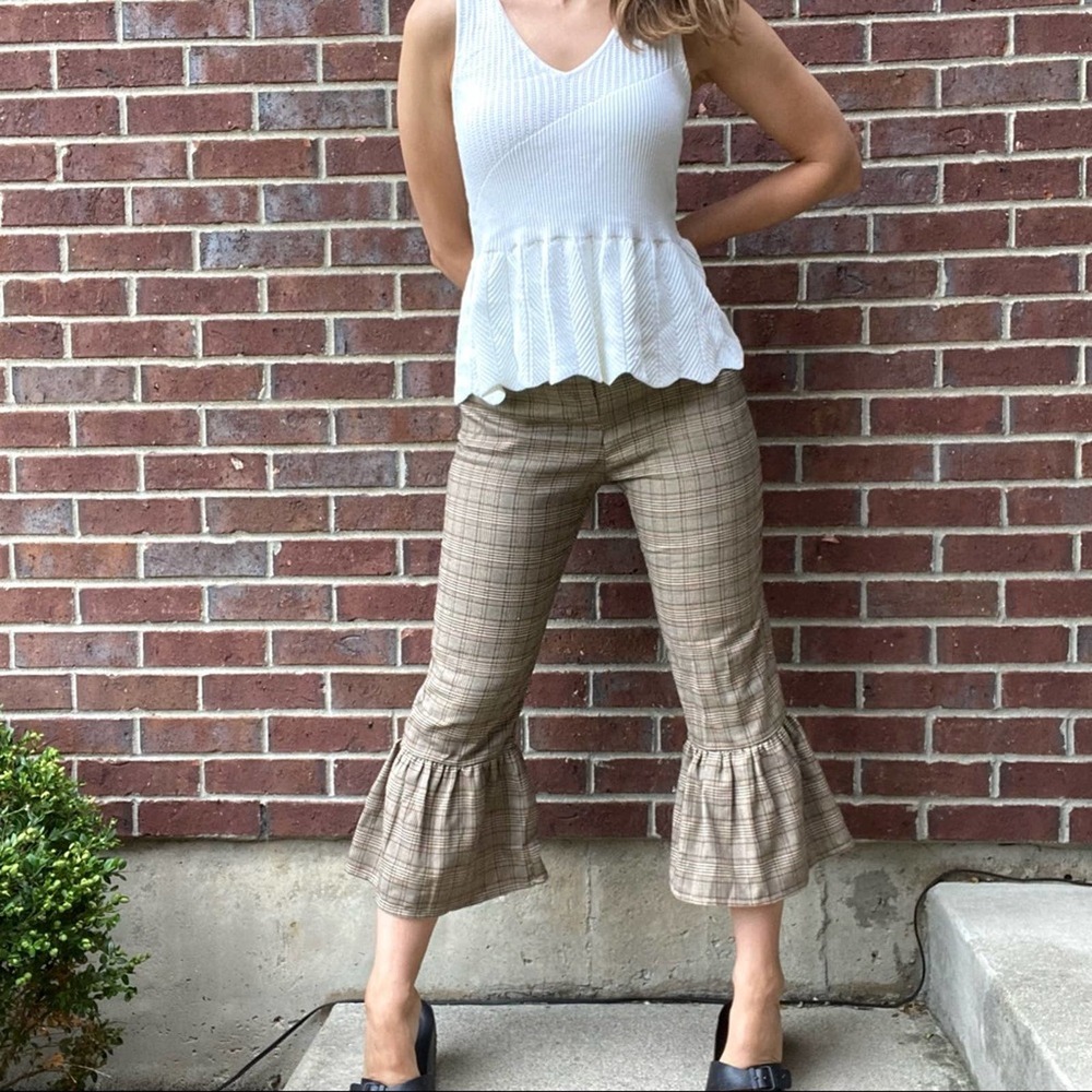 Lucca brown plaid hi rise cropped dress pants medium